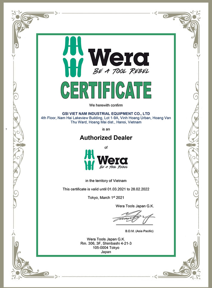 Chứng nhận nhà phân phối của Wera