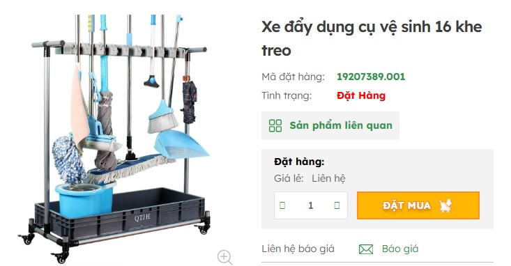 xe đẩy dụng cụ vệ sinh 16 khe treo