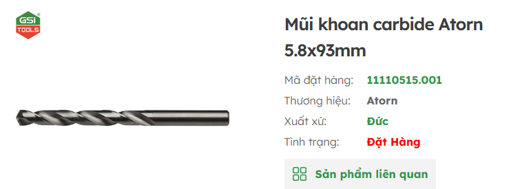mũi khoan carbide atorn 5.8x93mm