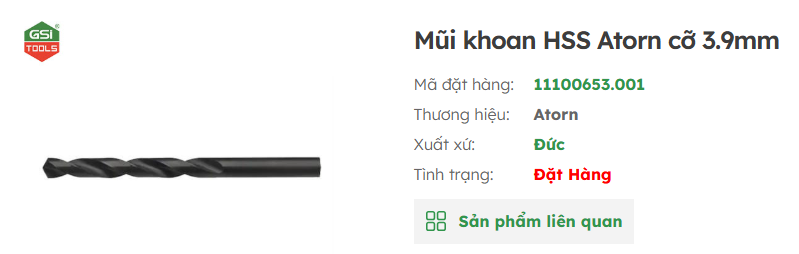 mũi khoan thép gió atorn 3.9mm