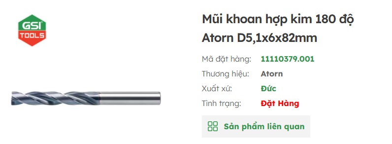 mũi khoan hợp kim Atorn 180 độ