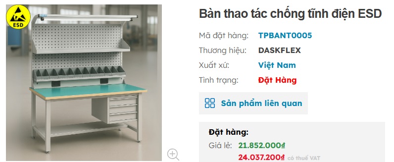 b&agrave;n thao t&aacute;c chống tĩnh điện ti&ecirc;u chuẩn