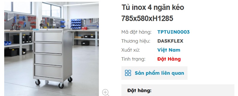 tủ đựng dụng cụ inox 4 ngăn k&eacute;o daskflex