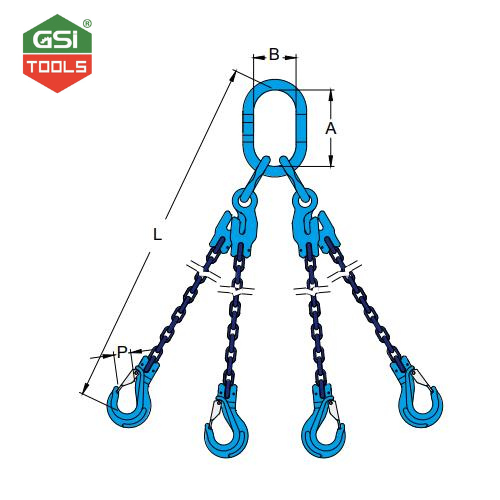 Sling xích lưỡi gà 4 chân 21 tấn YOKE cỡ 16 mm