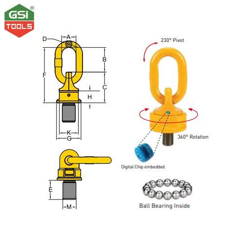 Tai cẩu vòng bi vàng 4 tấn YOKE cỡ M24x3x36 mm